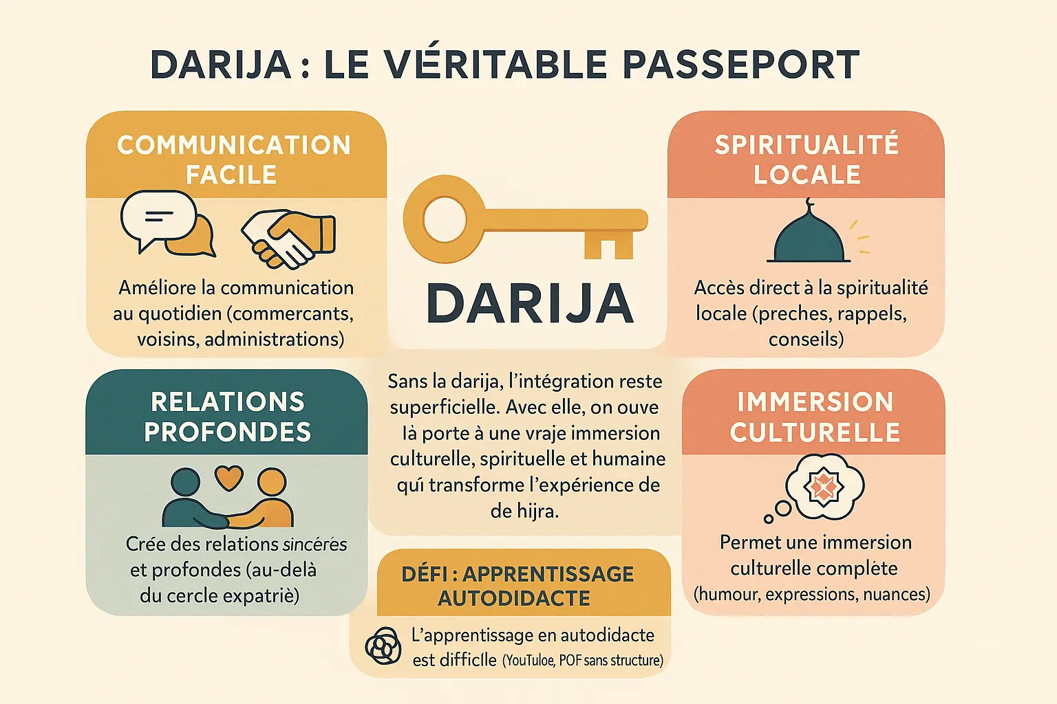 Illustration représentant l'importance de la darija pour l'intégration au Maroc