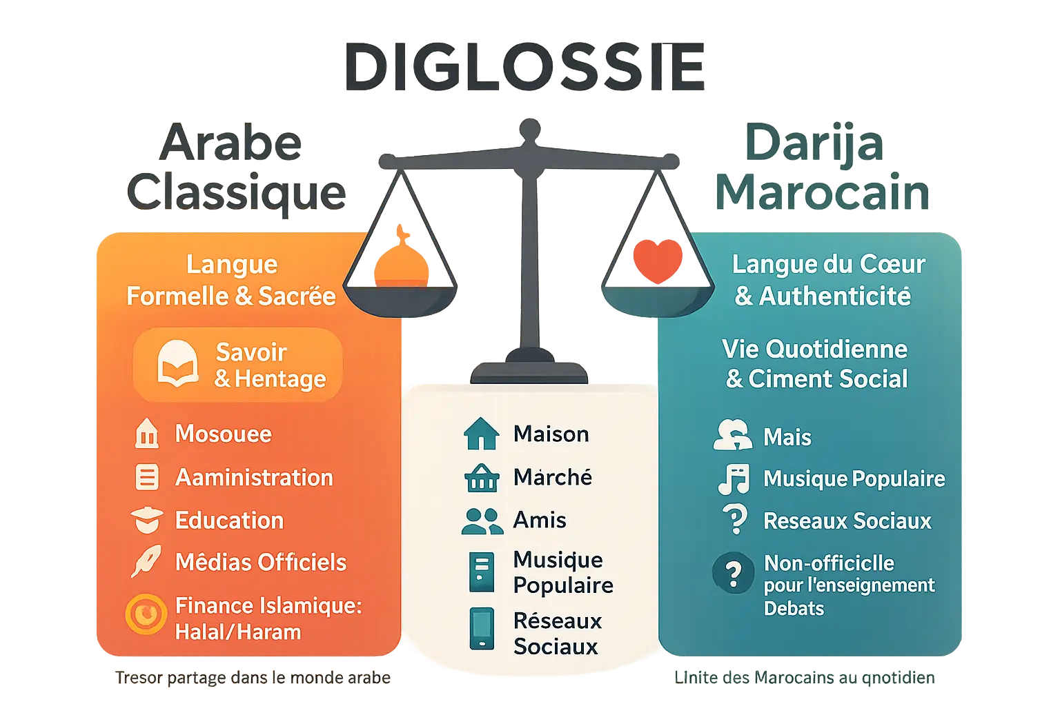Illustration de la <strong>diglossie au Maroc : arabe classique vs darija marocain</strong>
