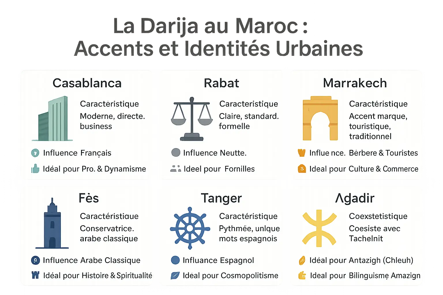 Carte des accents régionaux de la darija marocaine