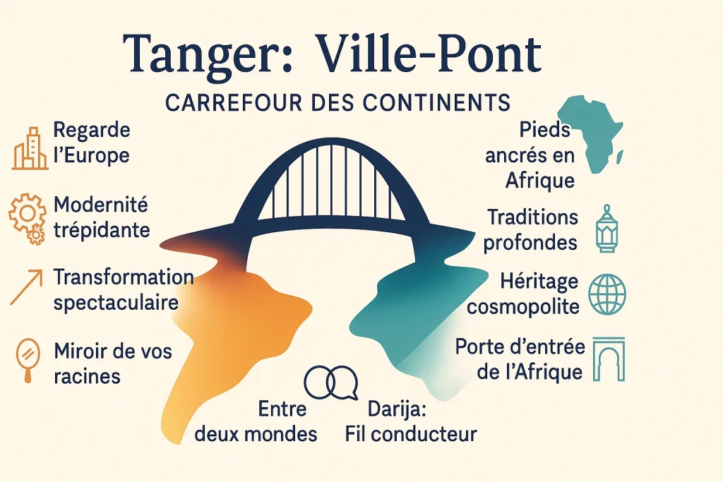 illustration représentant un pont entre l Europe et Tanger au Maroc
