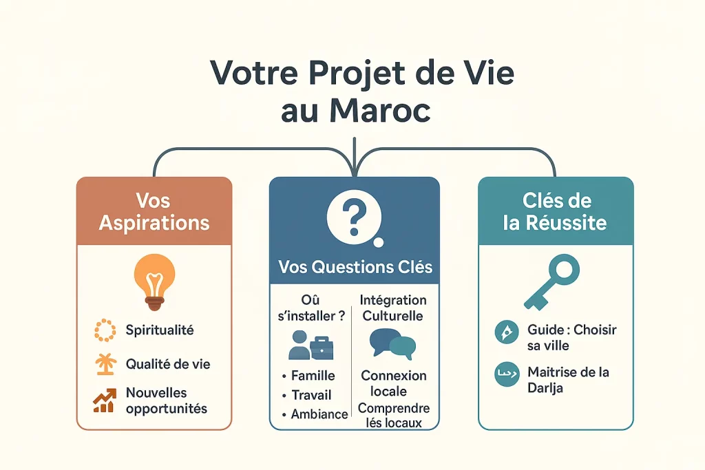 Illustration représentant le les différent point a prendre en compte pour choisir sa ville au Maroc