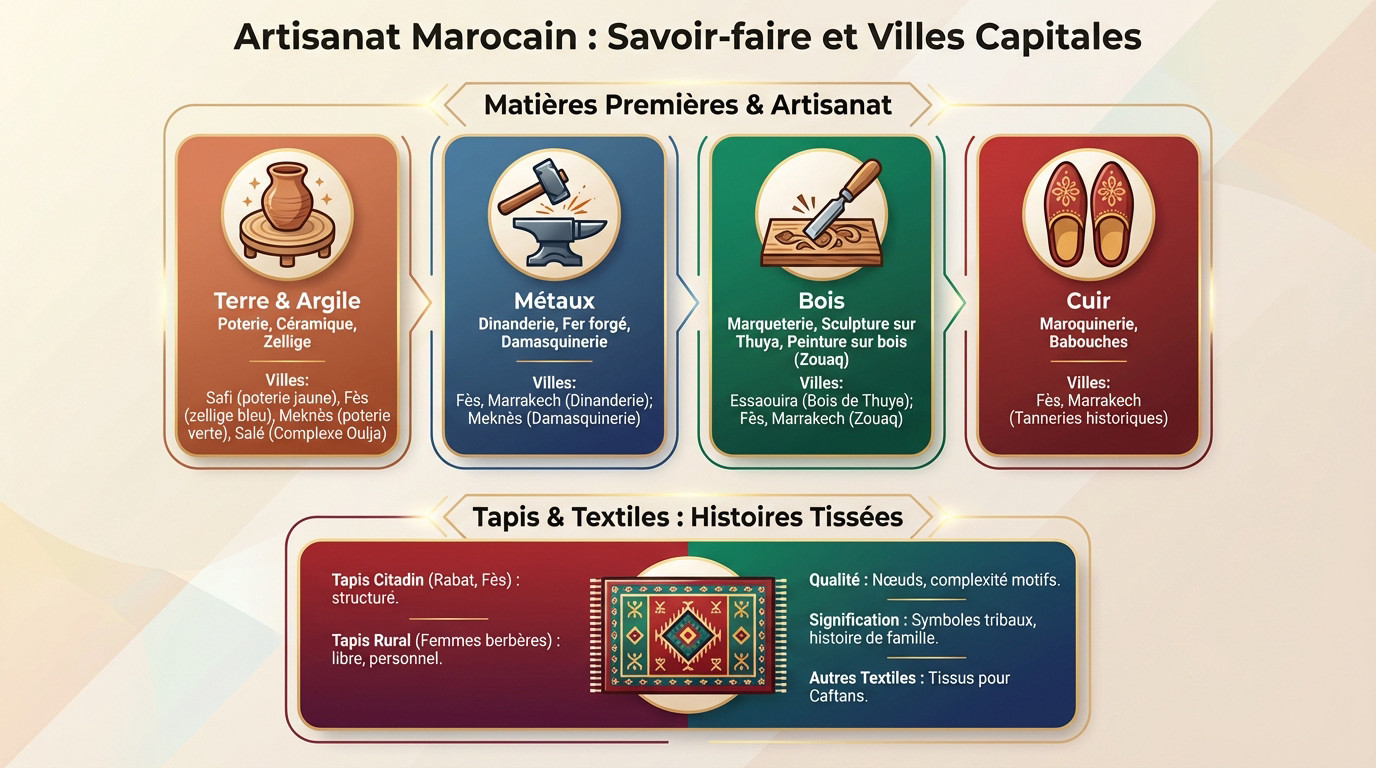 Carte illustrée des spécialités de l'artisanat marocain par ville