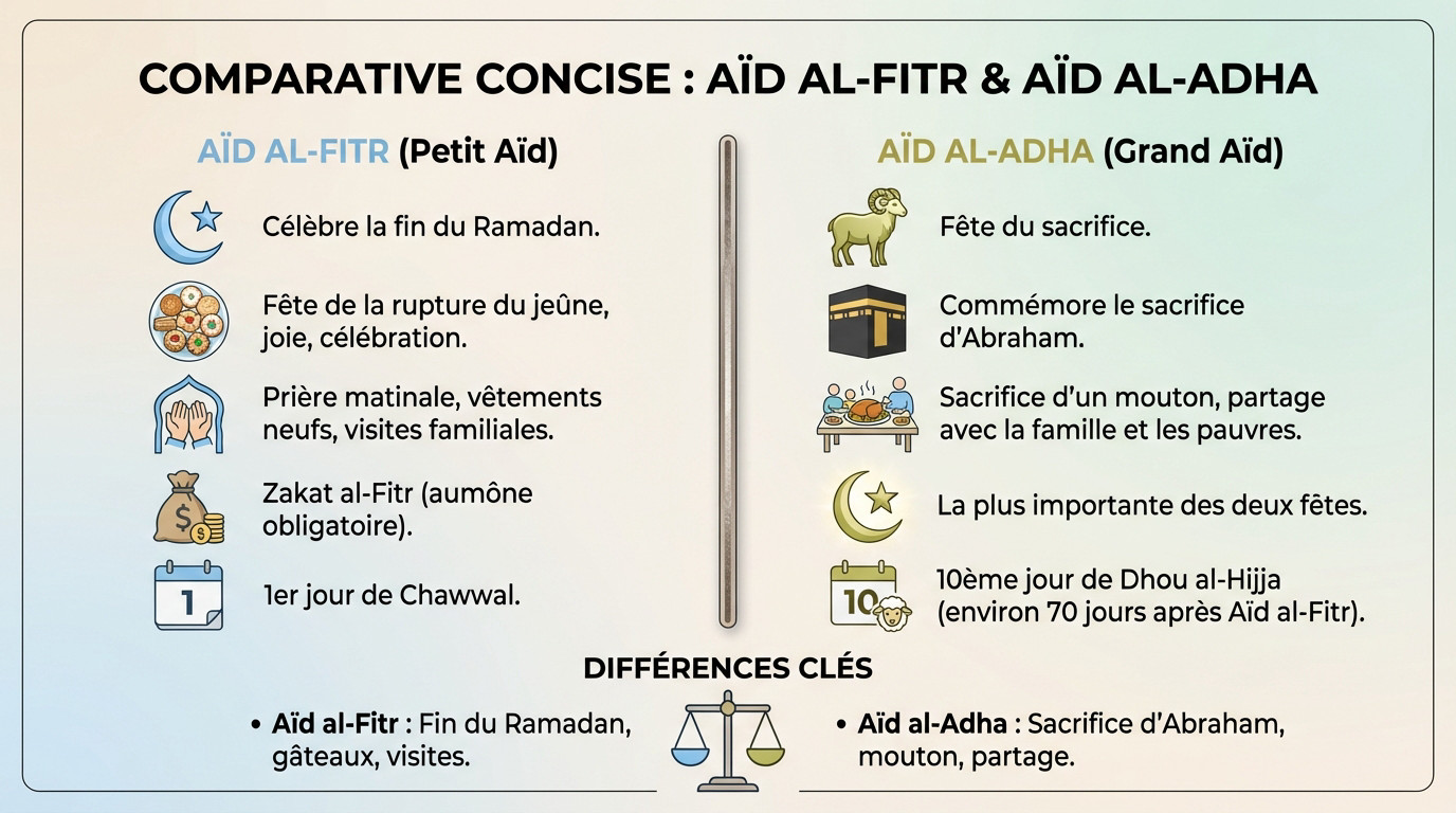 Tableau comparatif concis entre Aïd al-Fitr et Aïd al-Adha au Maroc