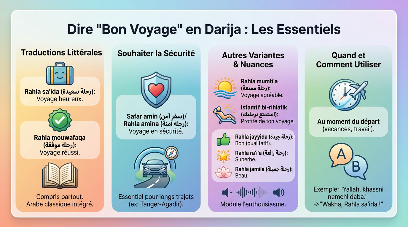 Illustration des expressions pour dire bon voyage en darija marocain