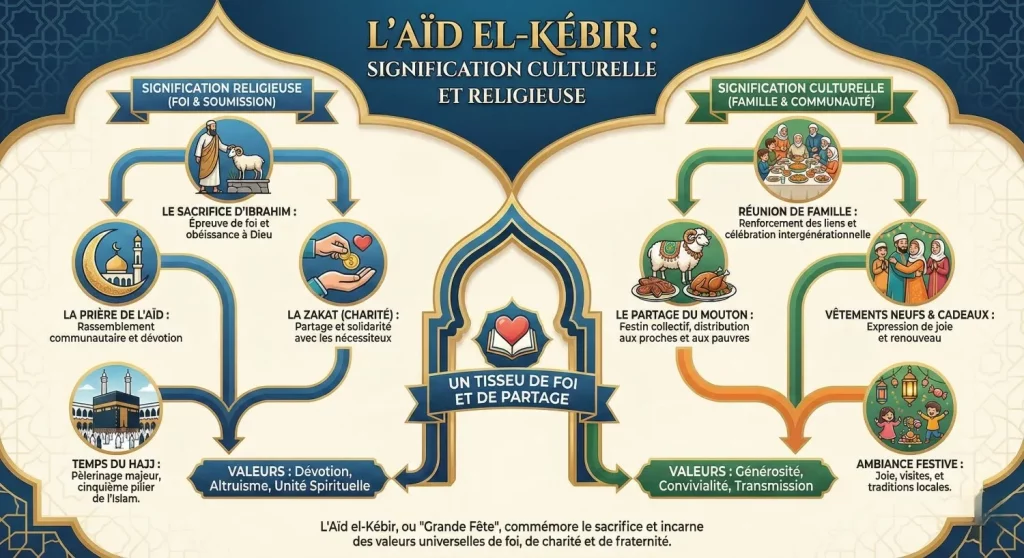 infographie explicative sur la signification culturelle et religieuse de l'Aïd el-Kébir
