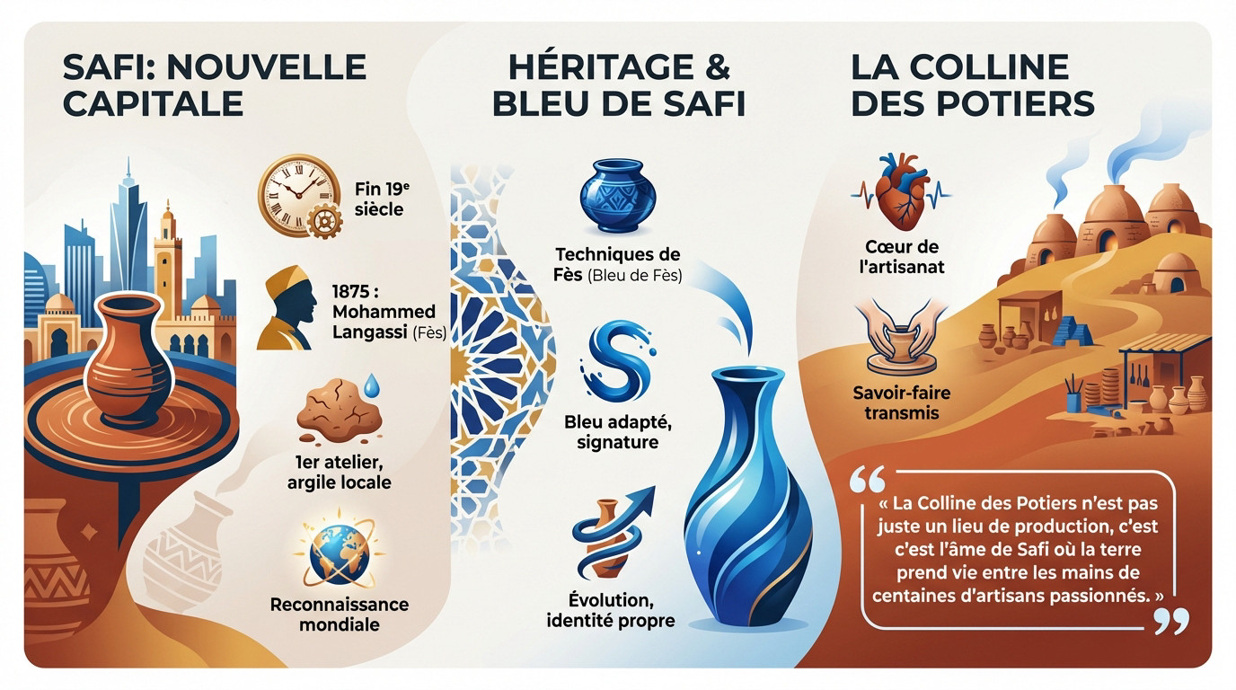 Artisan travaillant l'argile sur un tour traditionnel à la Colline des Potiers de Safi