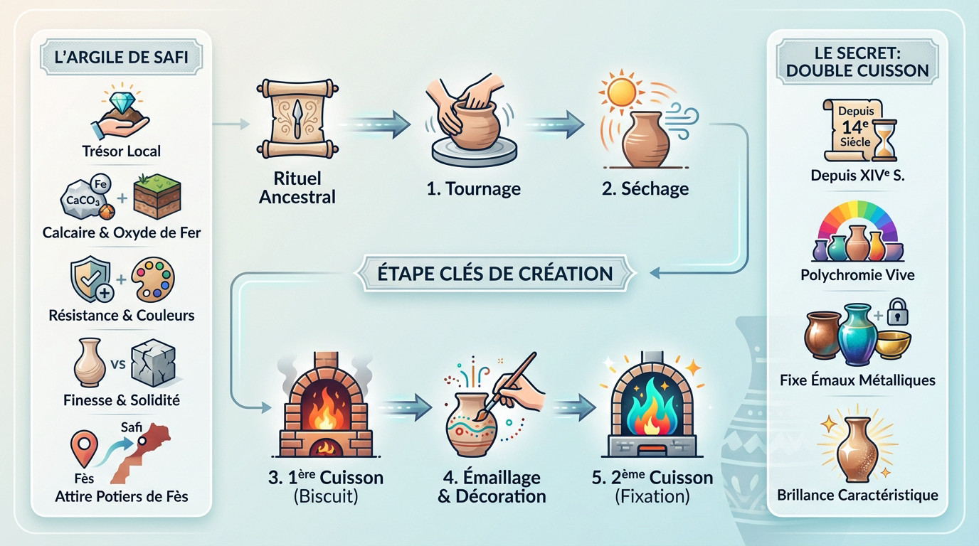 Artisan potier de Safi façonnant l'argile sur un tour traditionnel