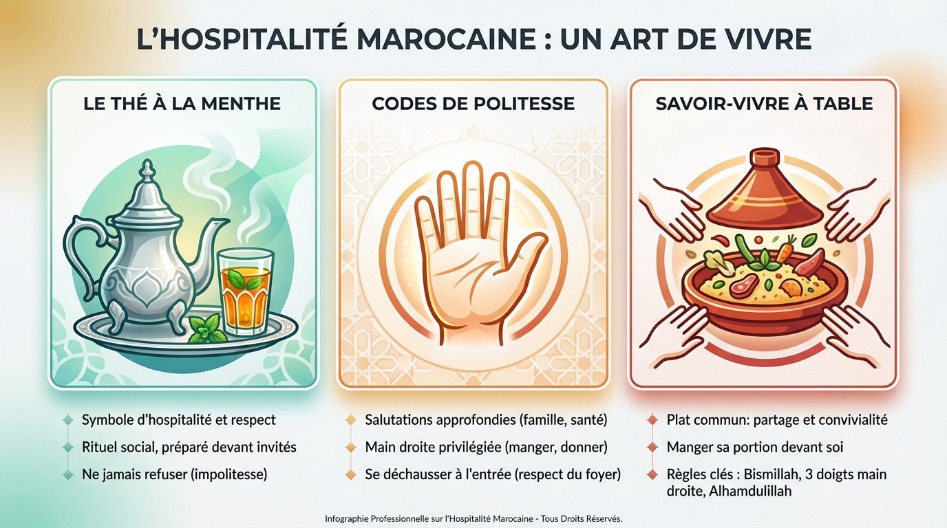 Service du thé à la menthe marocain, symbole d'hospitalité et de partage