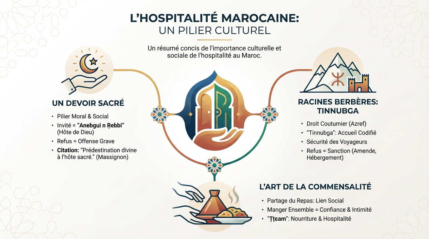Famille marocaine partageant un thé à la menthe et des pâtisseries, symbole d'hospitalité chaleureuse