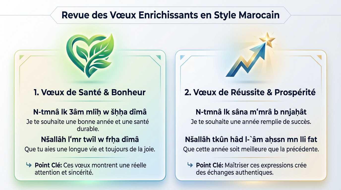 Illustration de vœux de bonne année en darija marocain enrichis de souhaits de santé et prospérité