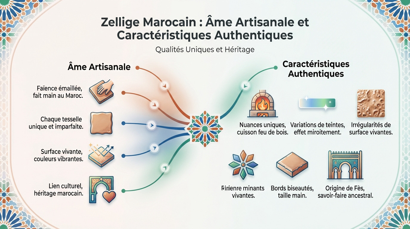 Détail de zellige marocain authentique montrant les variations de couleurs et la texture artisanale