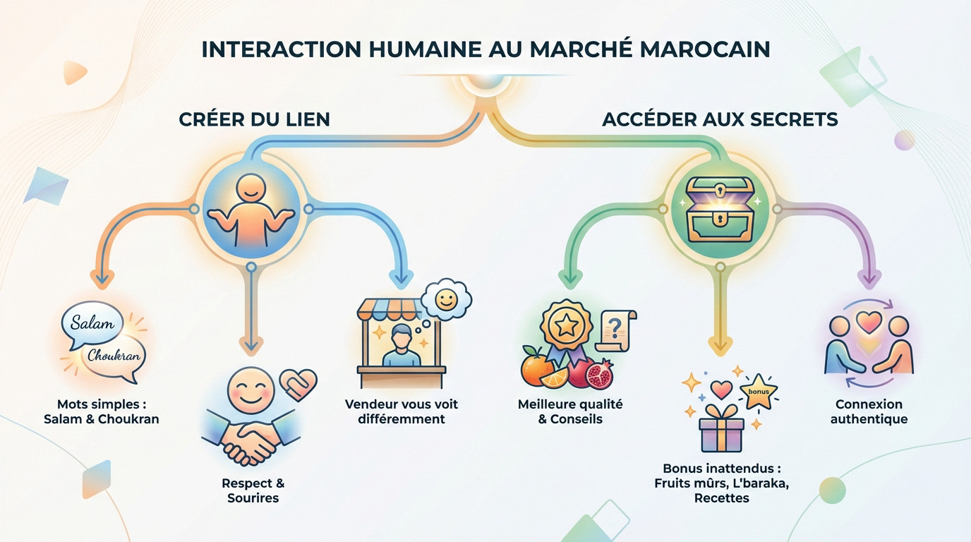Échange chaleureux et authentique entre un client et un vendeur au souk marocain