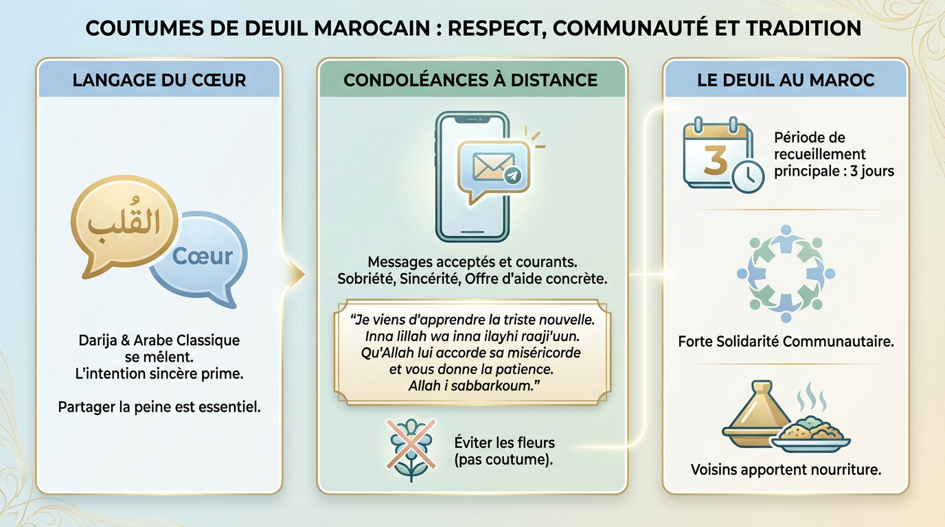 Famille marocaine réunie lors d'une période de deuil recevant le soutien de la communauté