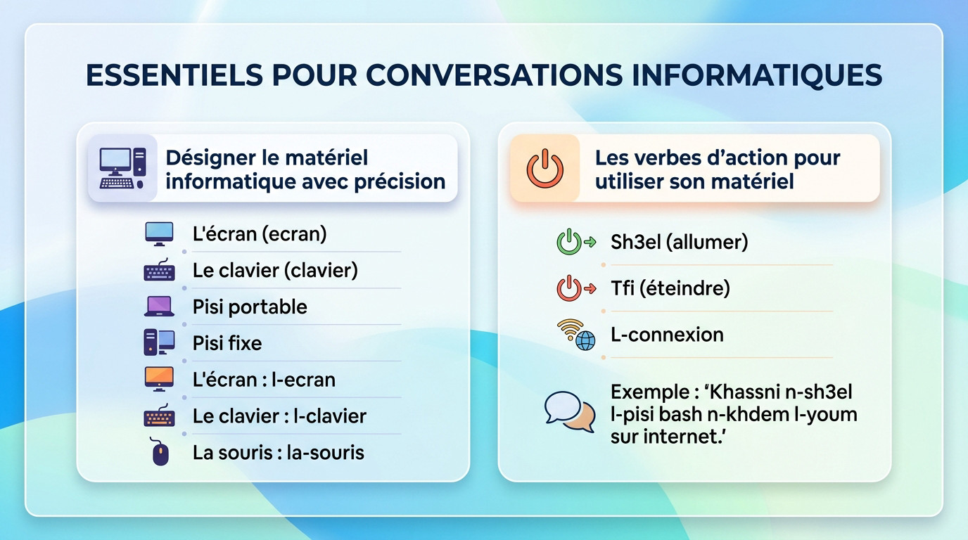 Vocabulaire essentiel en darija pour l'ordinateur, l'écran et le clavier