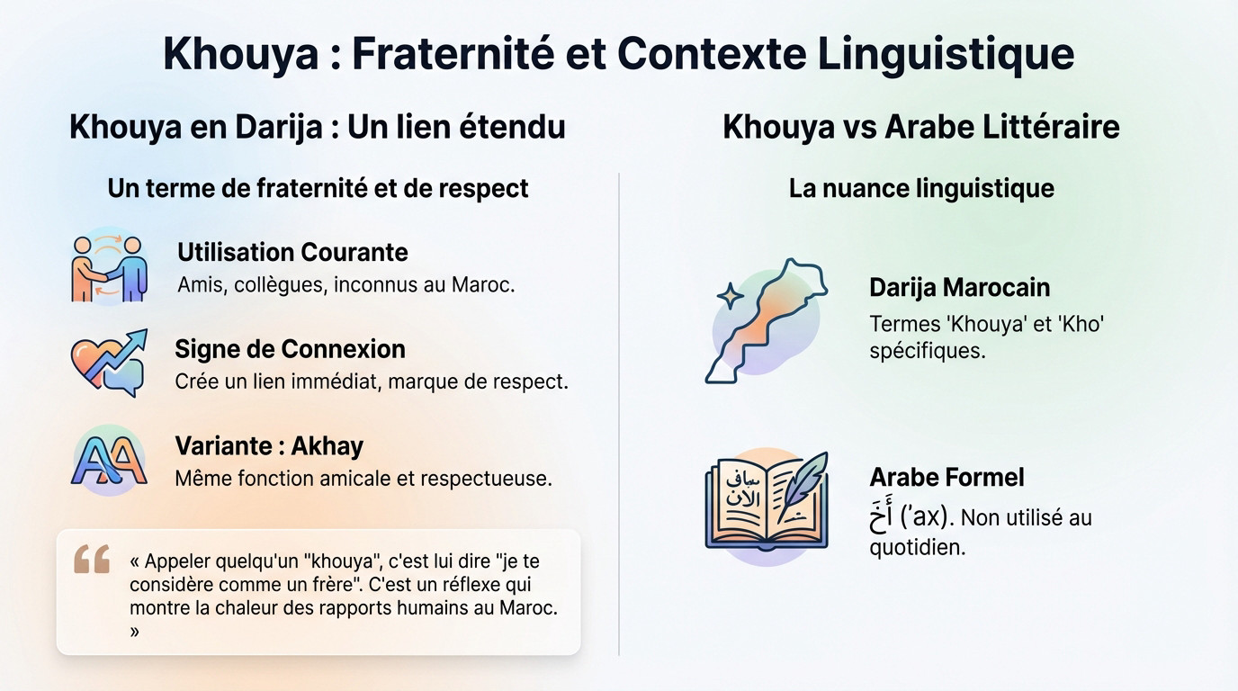 Illustration de la fraternité et du terme khouya dans le contexte linguistique marocain