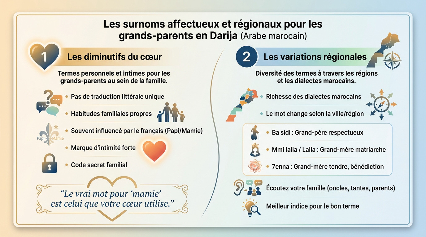 Illustration des différents surnoms affectueux donnés aux grands-parents en darija marocain