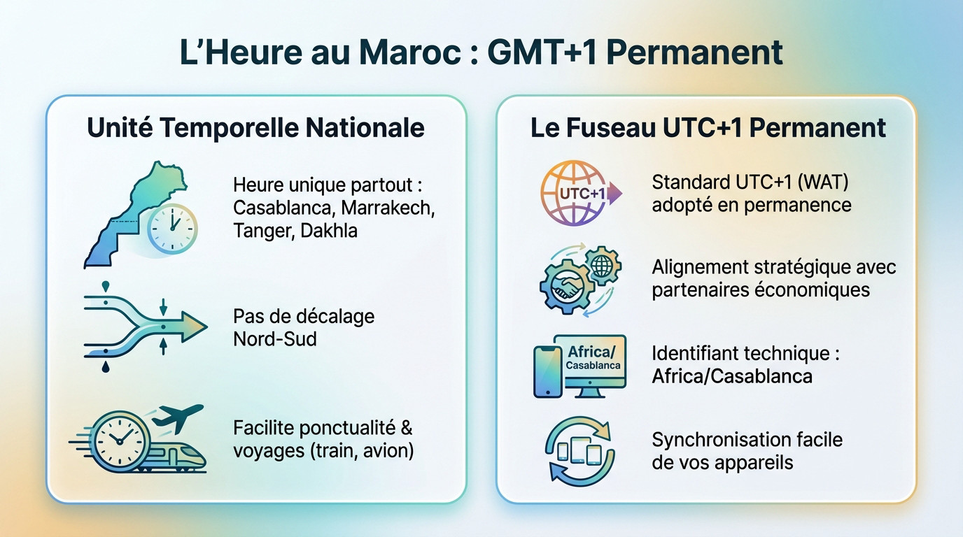 Horloge indiquant l'heure au Maroc en GMT+1