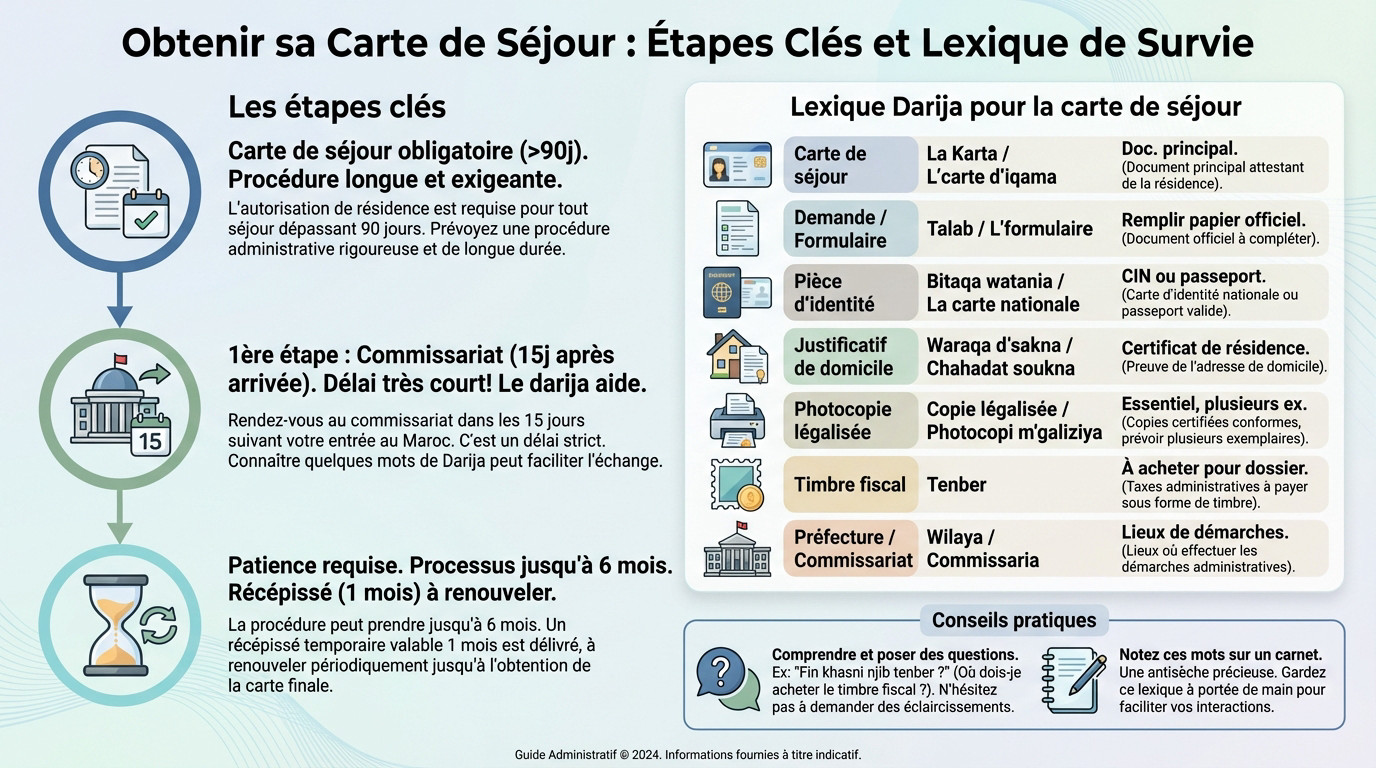 Guide des étapes clés et lexique darija pour obtenir sa carte de séjour au Maroc
