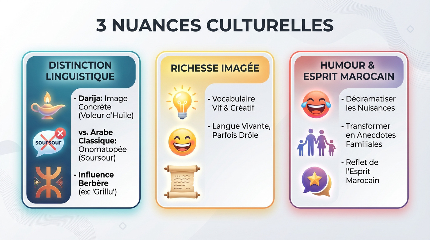 Illustration des nuances culturelles du mot cafard en marocain srraaq zzit