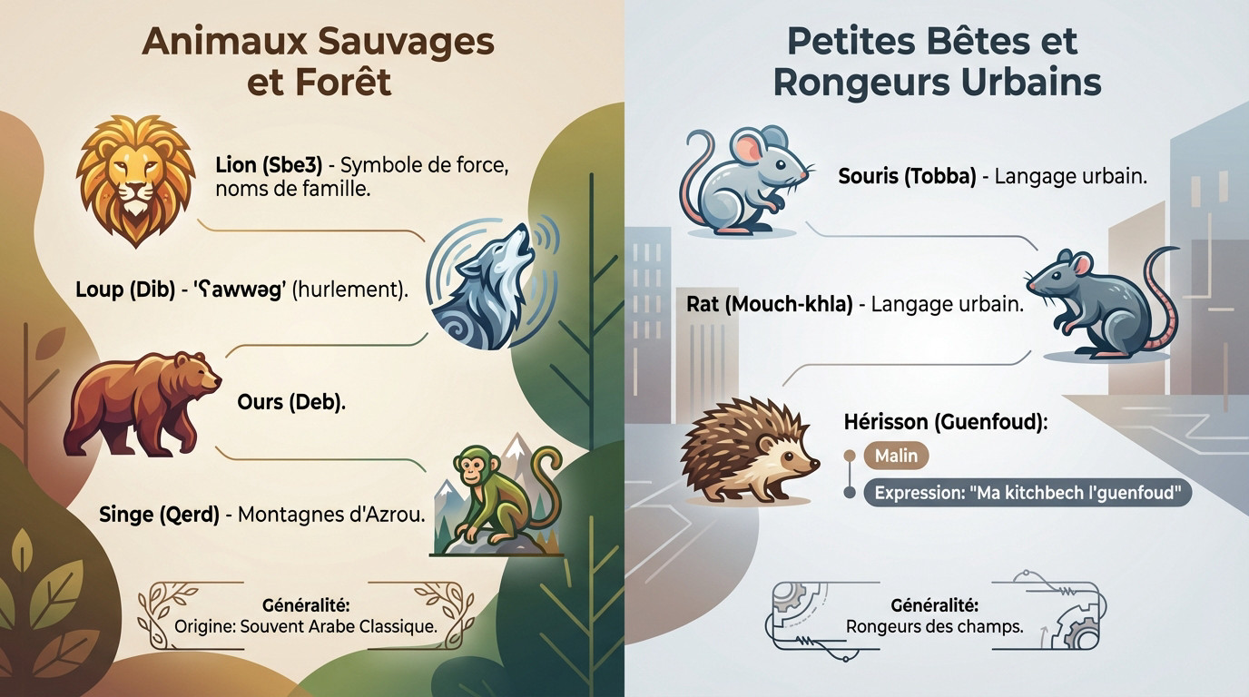 Animaux sauvages et rongeurs en arabe marocain Darija