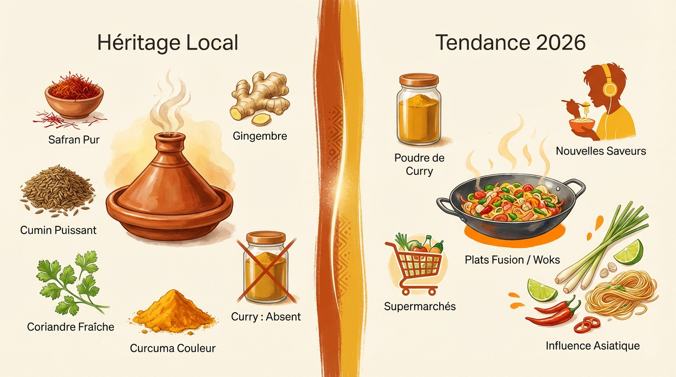 Évolution de la cuisine marocaine entre tradition et curry en 2026