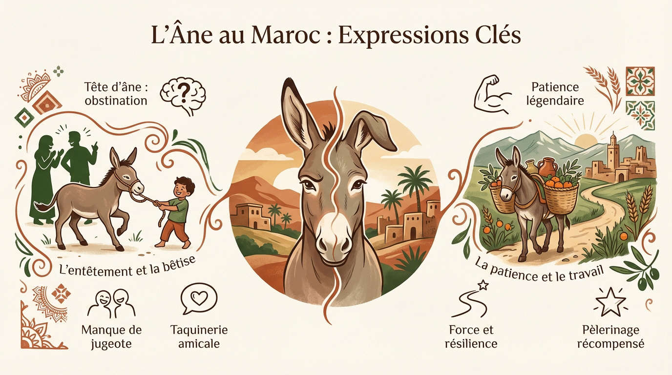 Un âne portant des charges au Maroc pour illustrer le vocabulaire darija