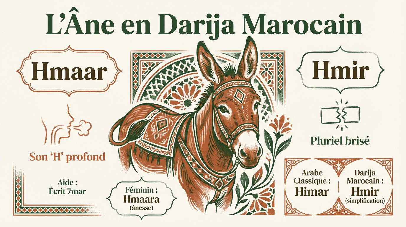 Un âne au Maroc illustrant le mot Hmaar en darija
