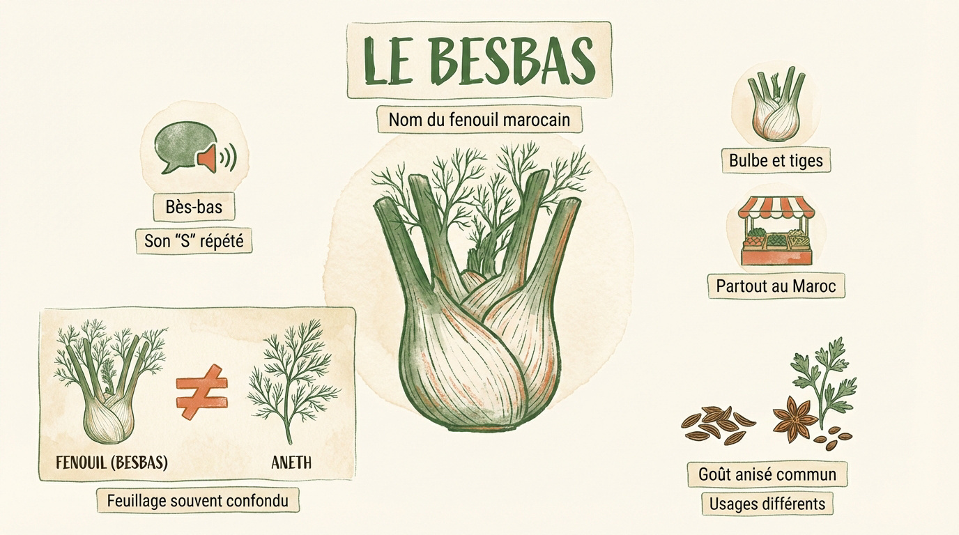 Fenouil frais appelé besbas sur un étal de marché marocain