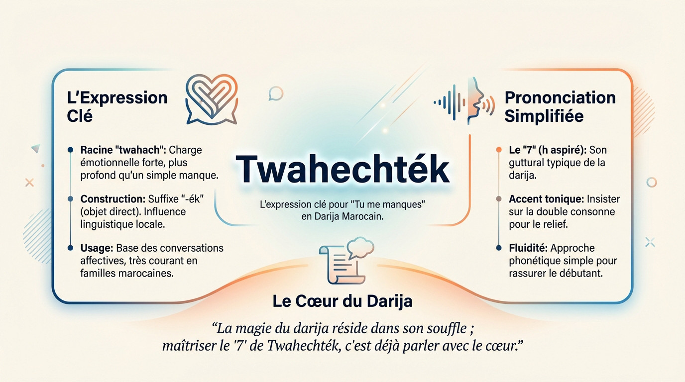 Illustration de l'expression Twahechték pour dire tu me manques en darija