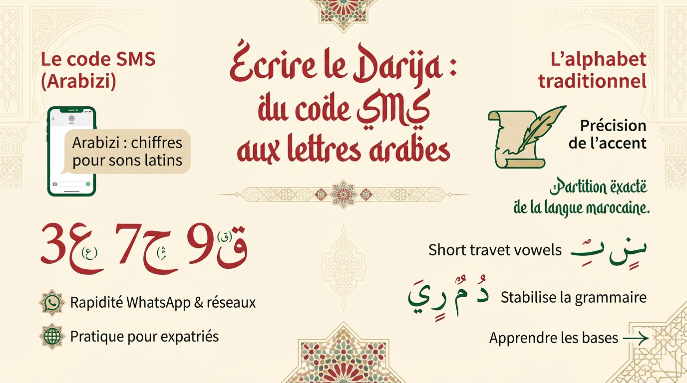 Comparaison entre le code SMS Arabizi et l'alphabet arabe pour le Darija