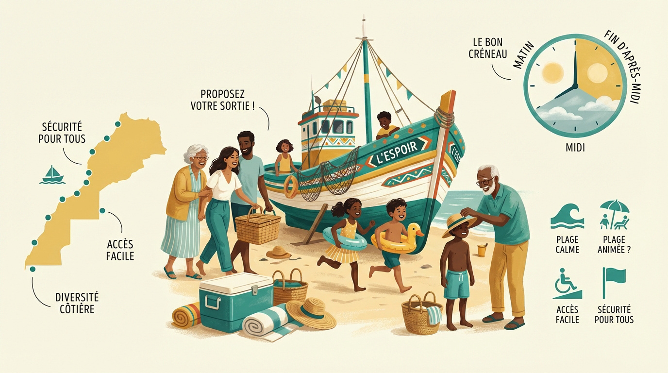 Plage paradisiaque sur la côte marocaine avec sable fin et eau bleue