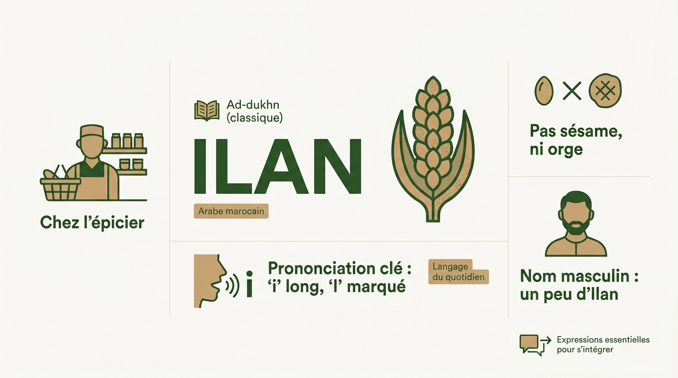 Infographie expliquant le mot Ilan pour désigner le millet en darija marocain