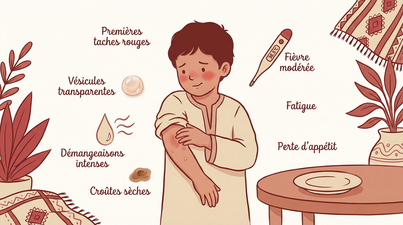 Enfant présentant des éruptions cutanées typiques de la varicelle ou bouzoulouf