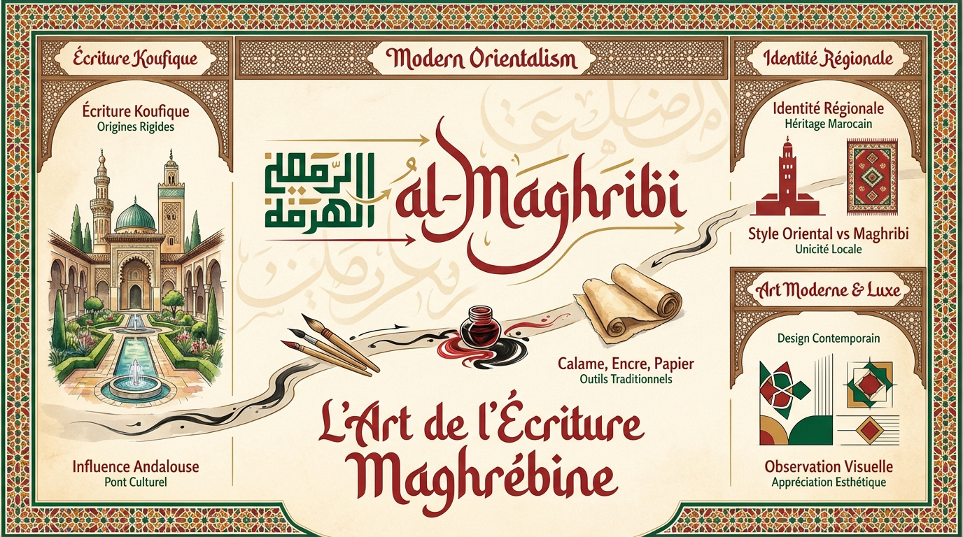 Détail d'une calligraphie maghrébine traditionnelle aux courbes arrondies