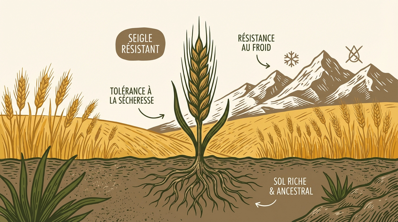 Champ de seigle traditionnel dans les montagnes de l'Atlas au Maroc