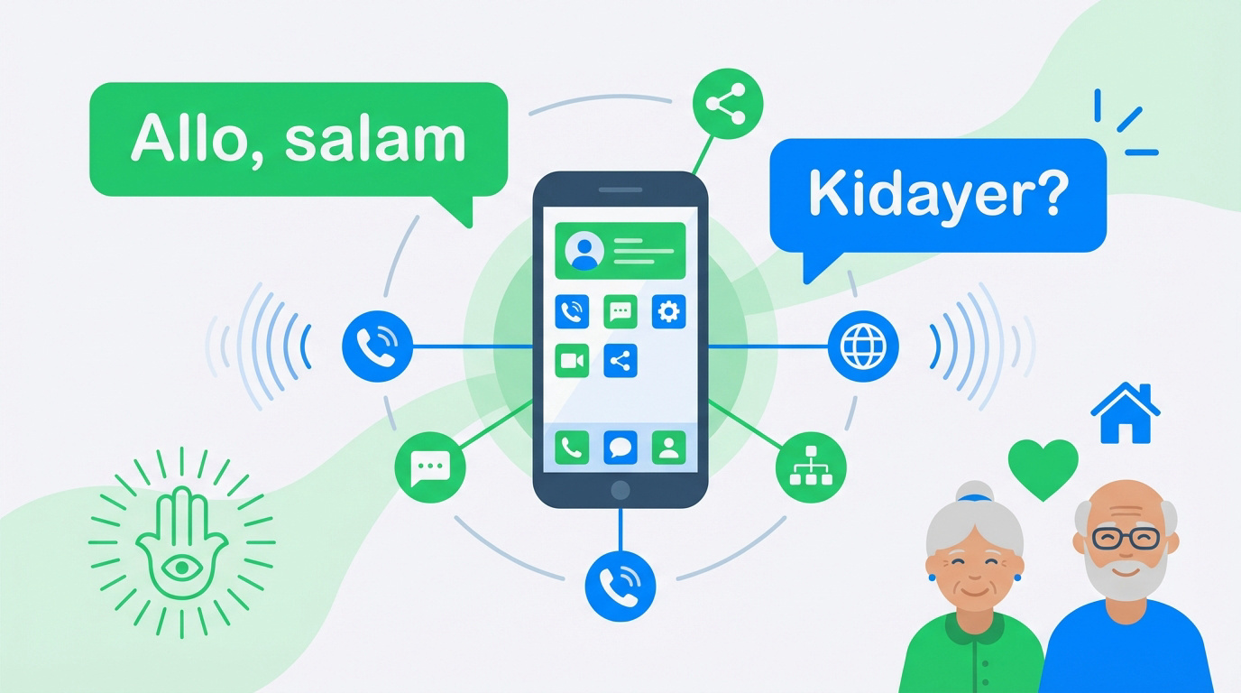Une famille marocaine échangeant au téléphone pour maintenir le lien social et familial