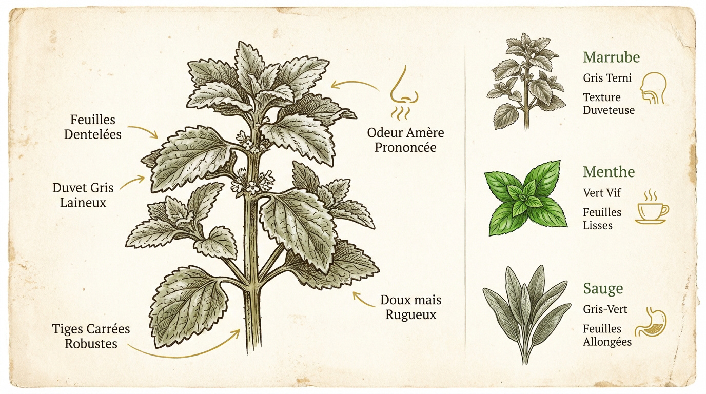 Identification visuelle du marrube blanc Ifzi avec ses feuilles duveteuses