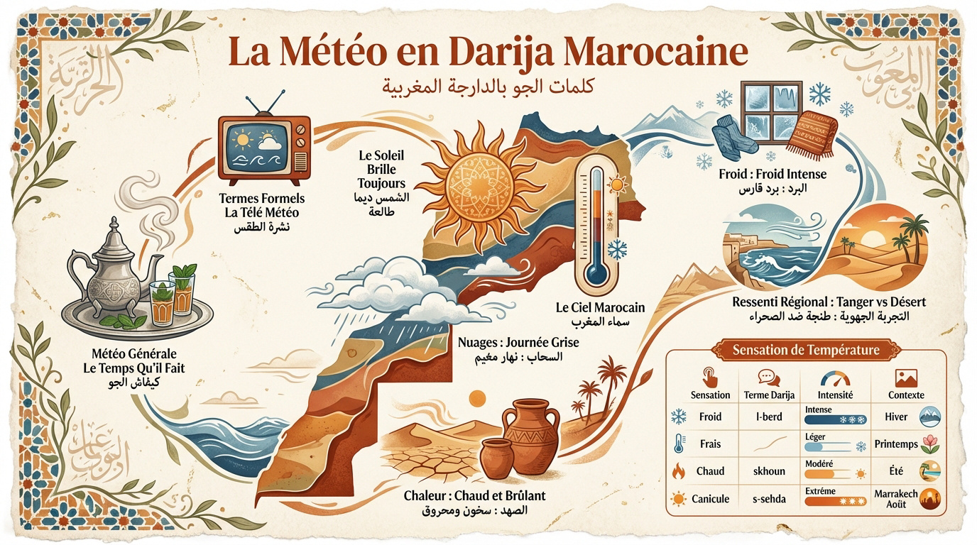 Vocabulaire illustré de la météo en darija marocaine