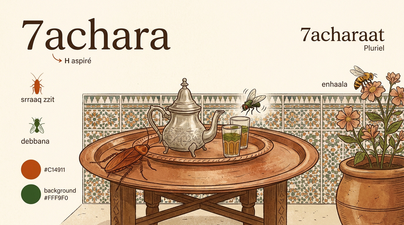 Un insecte près d'un verre de thé marocain traditionnel