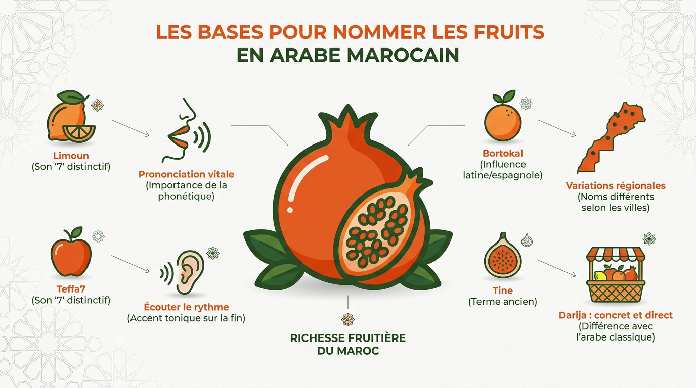 Sélection de fruits frais sur un marché marocain traditionnel