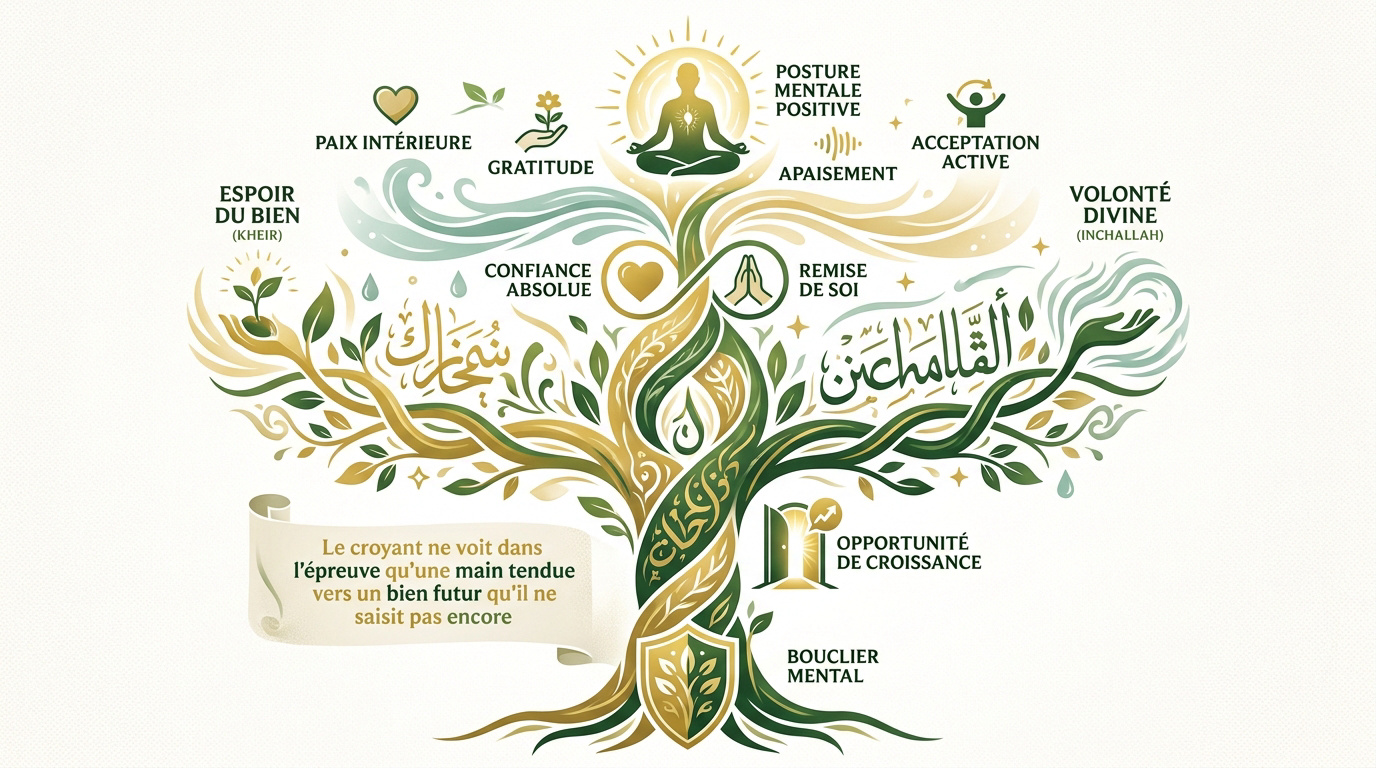 Illustration symbolique de la sérénité et de l'optimisme spirituel à travers l'expression kheir inchallah